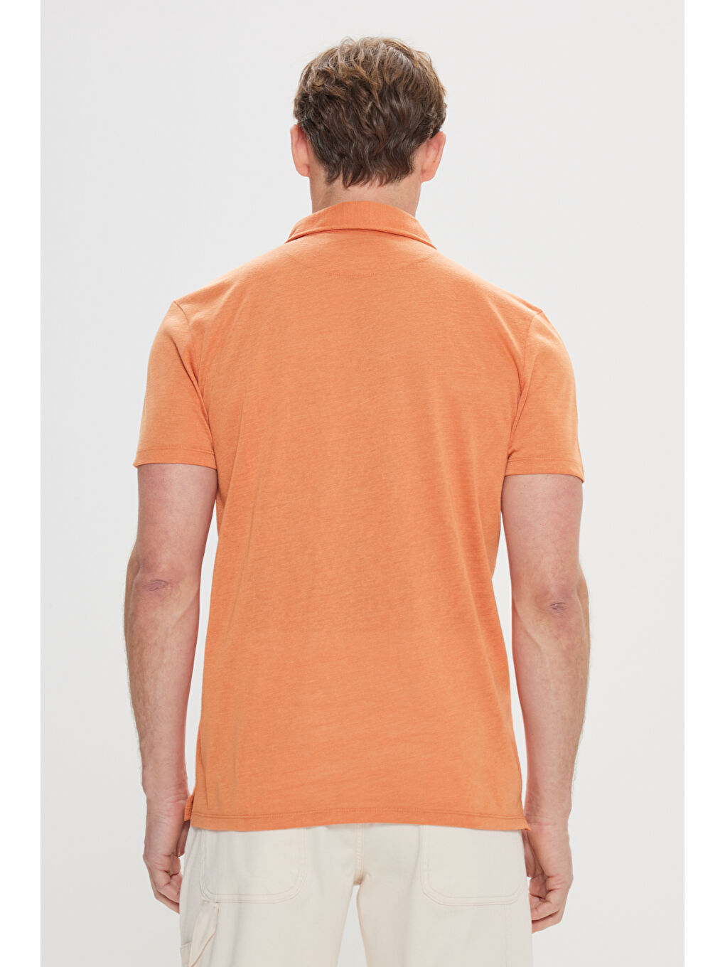 Erkek Turuncu Dar Kesim Polo Yaka Düz Casual Tişört-7