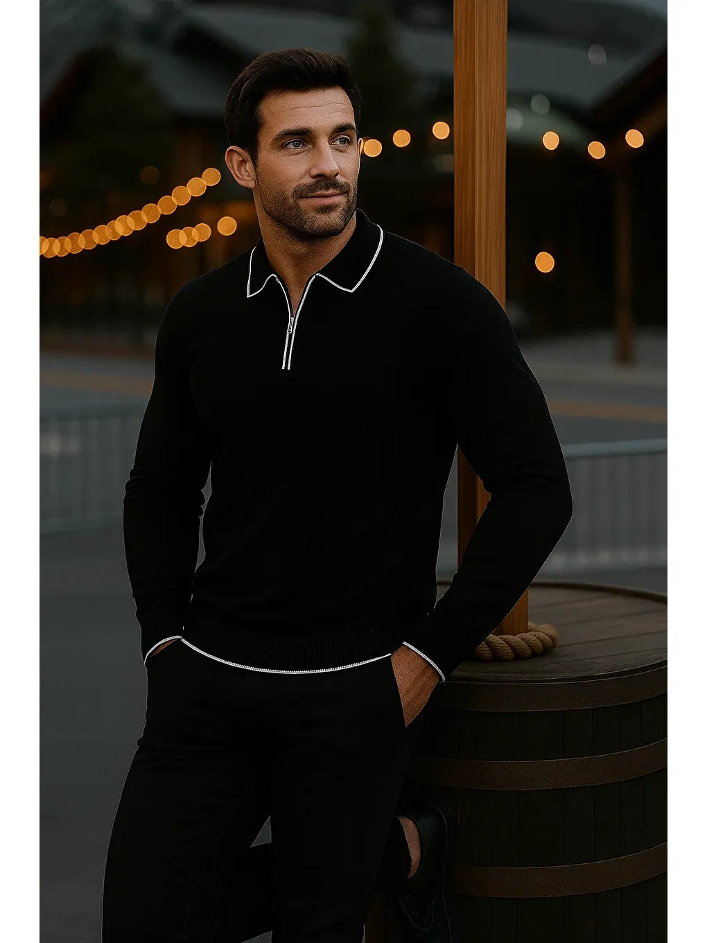 Erkek Günlük Uzun Kollu Siyah Polo Yaka Kazak-2