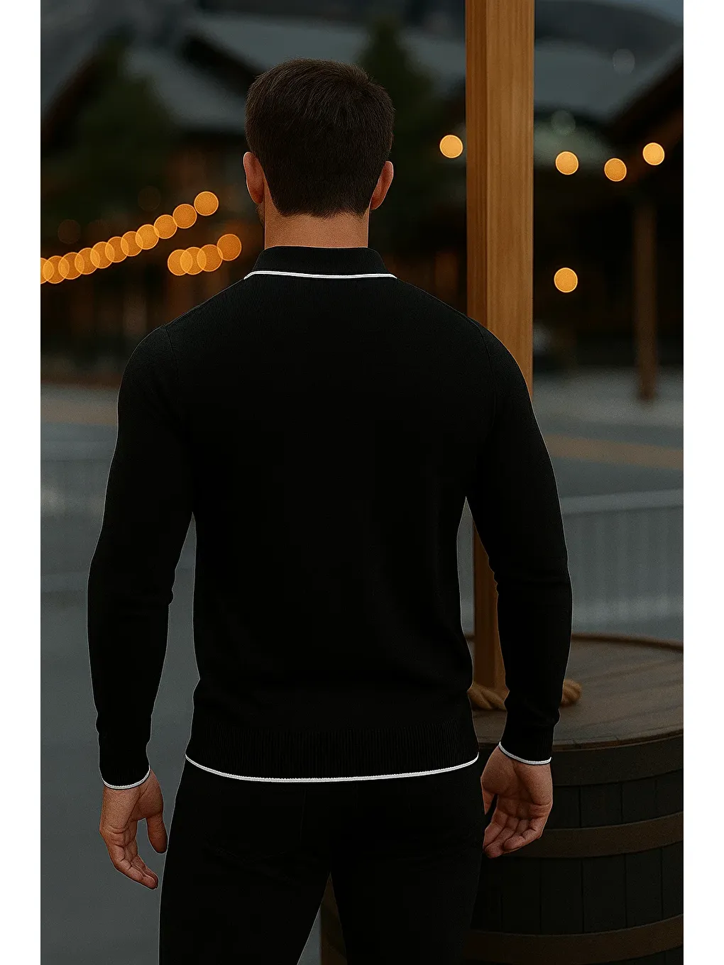Erkek Günlük Uzun Kollu Siyah Polo Yaka Kazak-4