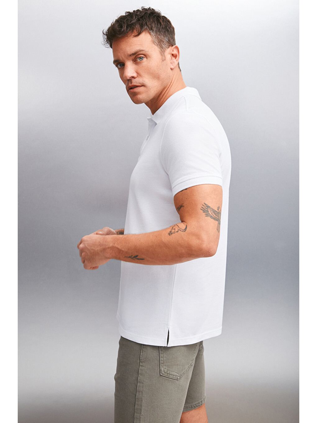 Beyaz MARTEN Erkek %100 Pamuk Kısa Kollu Regular Fit BEYAZ Polo Yaka T-shirt-4