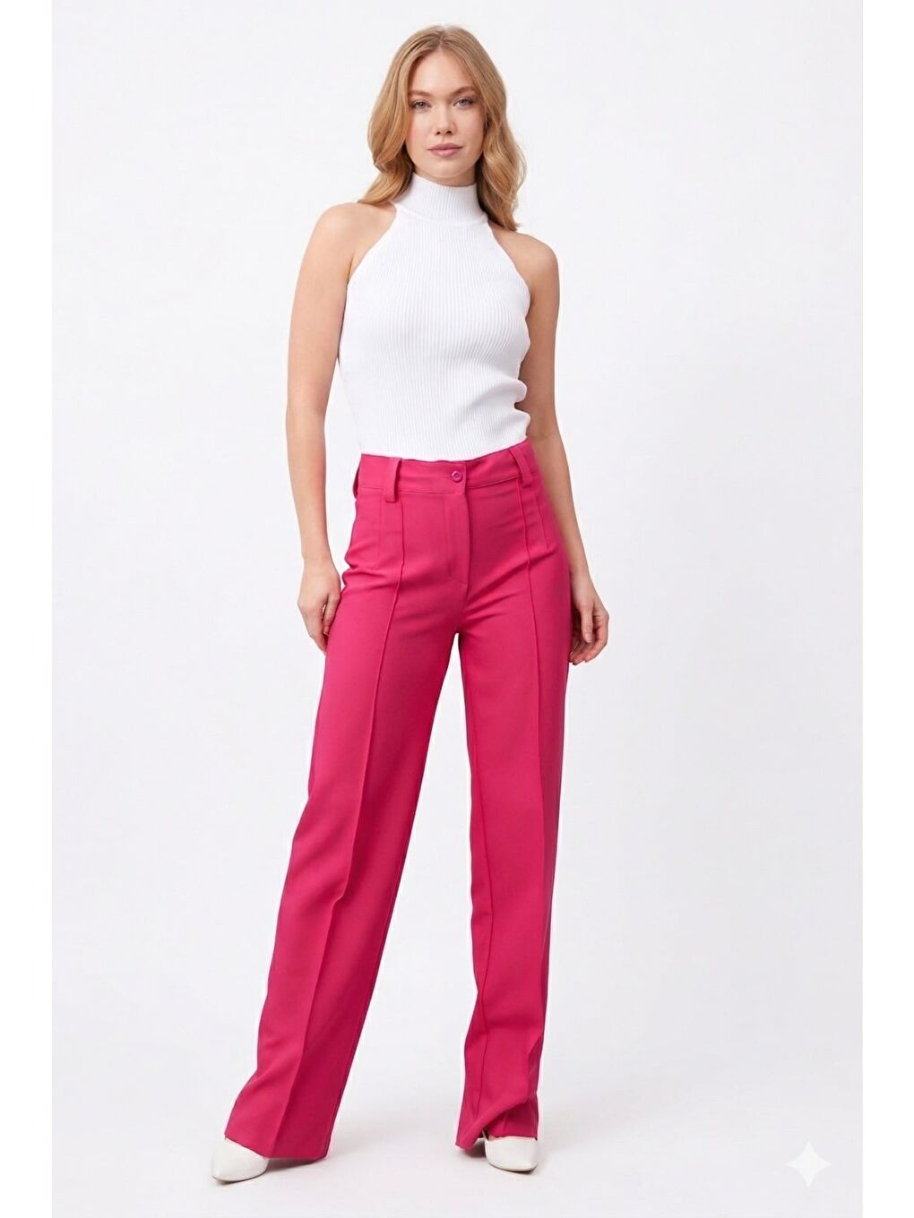 Fuşya Çimalı Yüksek Bel Pantolon