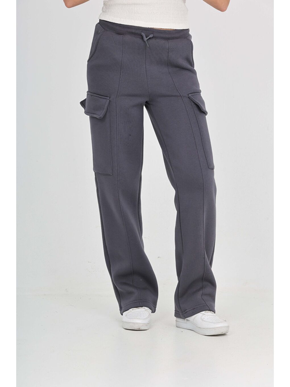 Antrasit Kız Çocuk Kargo Cep Detaylı Eşofman Alt-2