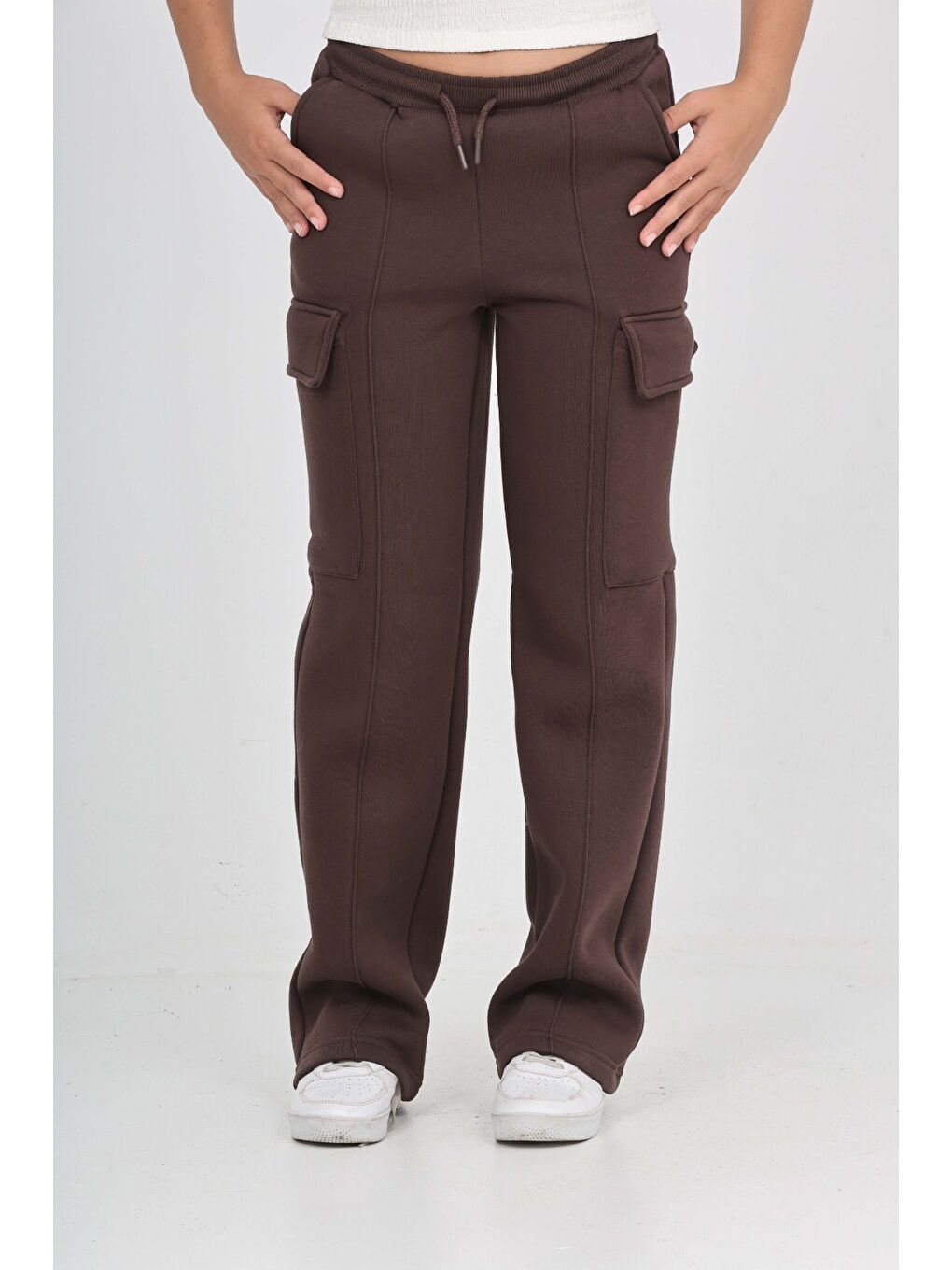 Kahverengi Kız Çocuk Kargo Cep Detaylı Eşofman Alt-3