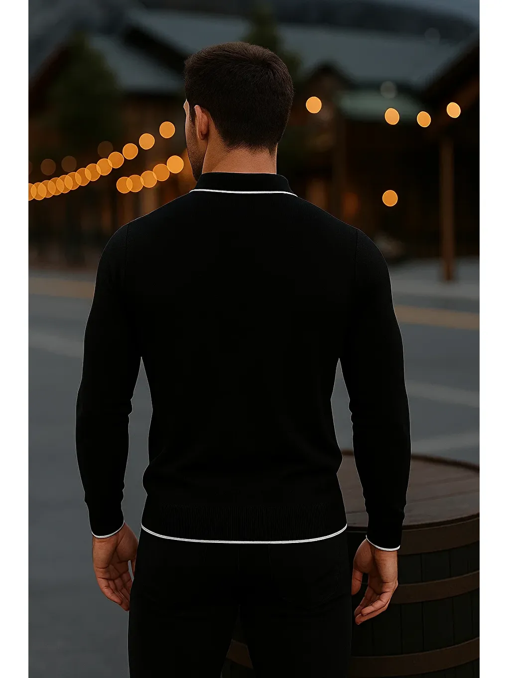 Erkek Günlük Uzun Kollu Siyah Polo Yaka Kazak-5