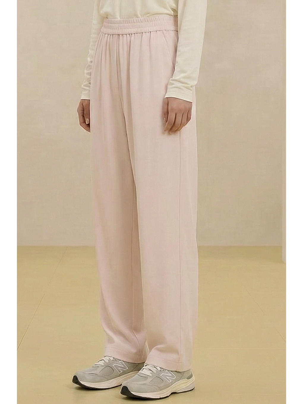 Pembe ALESTA | Yüksek Bel Dökümlü Pantolon Pudra-3