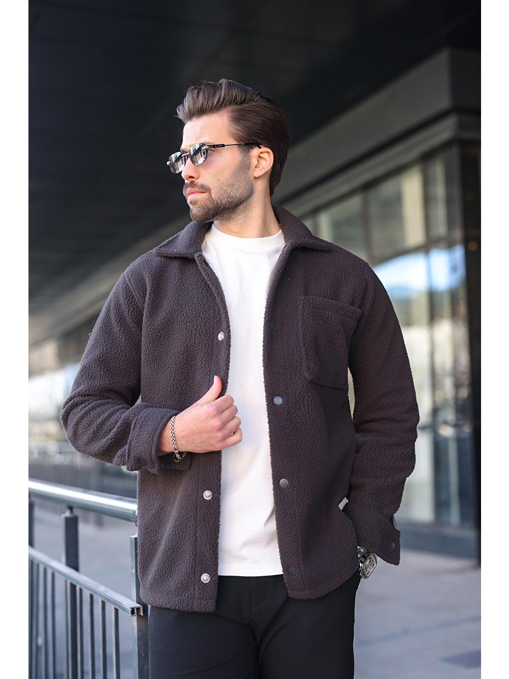 Antrasit Çıt Kapamalı Yandan Cepli Erkek Gömlek Ceket E6769-1