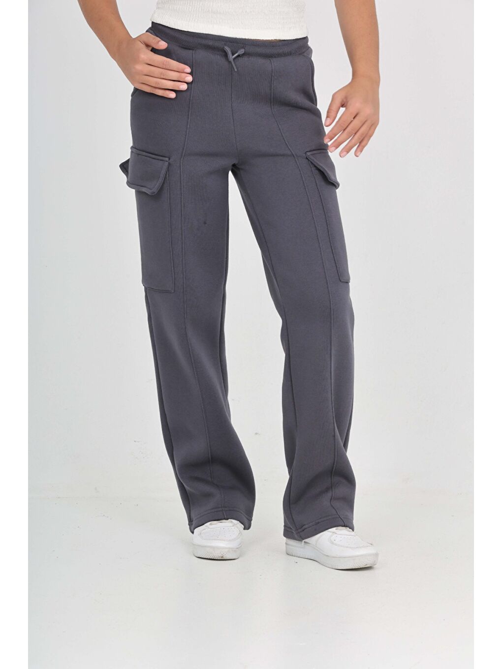 Antrasit Kız Çocuk Kargo Cep Detaylı Eşofman Alt-3