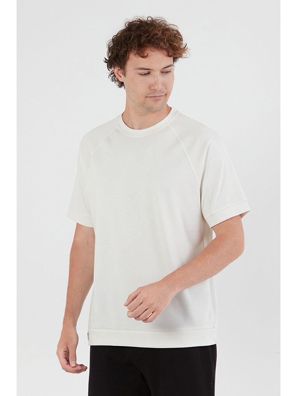 Ekru Basic Kırçıllı Reglan Kol Tişört-1