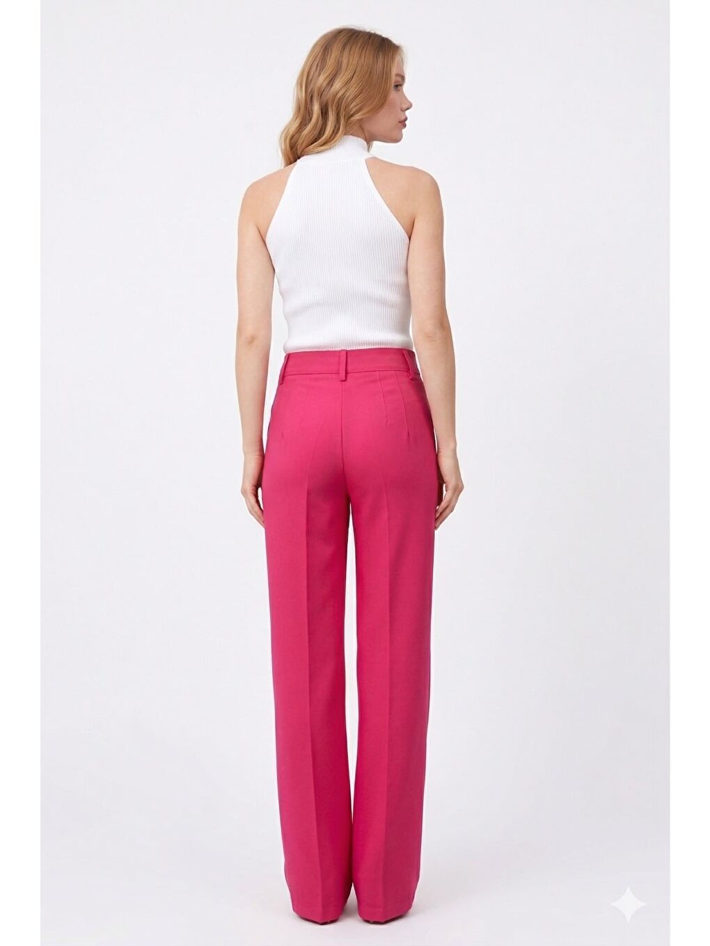 Fuşya Çimalı Yüksek Bel Pantolon-1