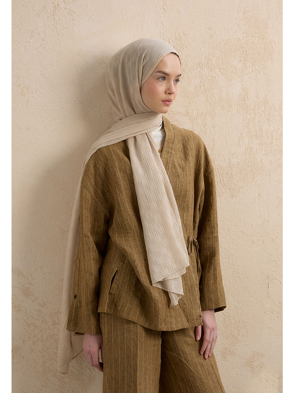 Bej Modal Damalı Şal Taş-2