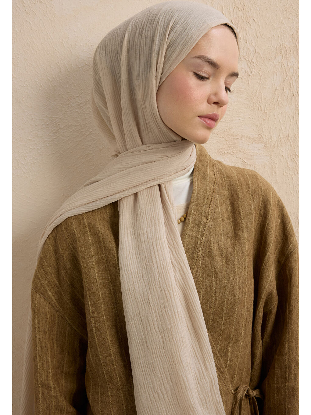 Bej Modal Damalı Şal Taş-3