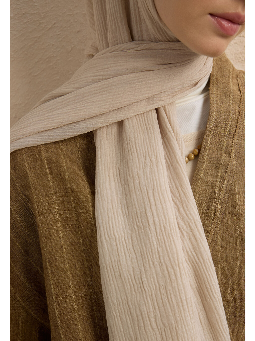 Bej Modal Damalı Şal Taş-4