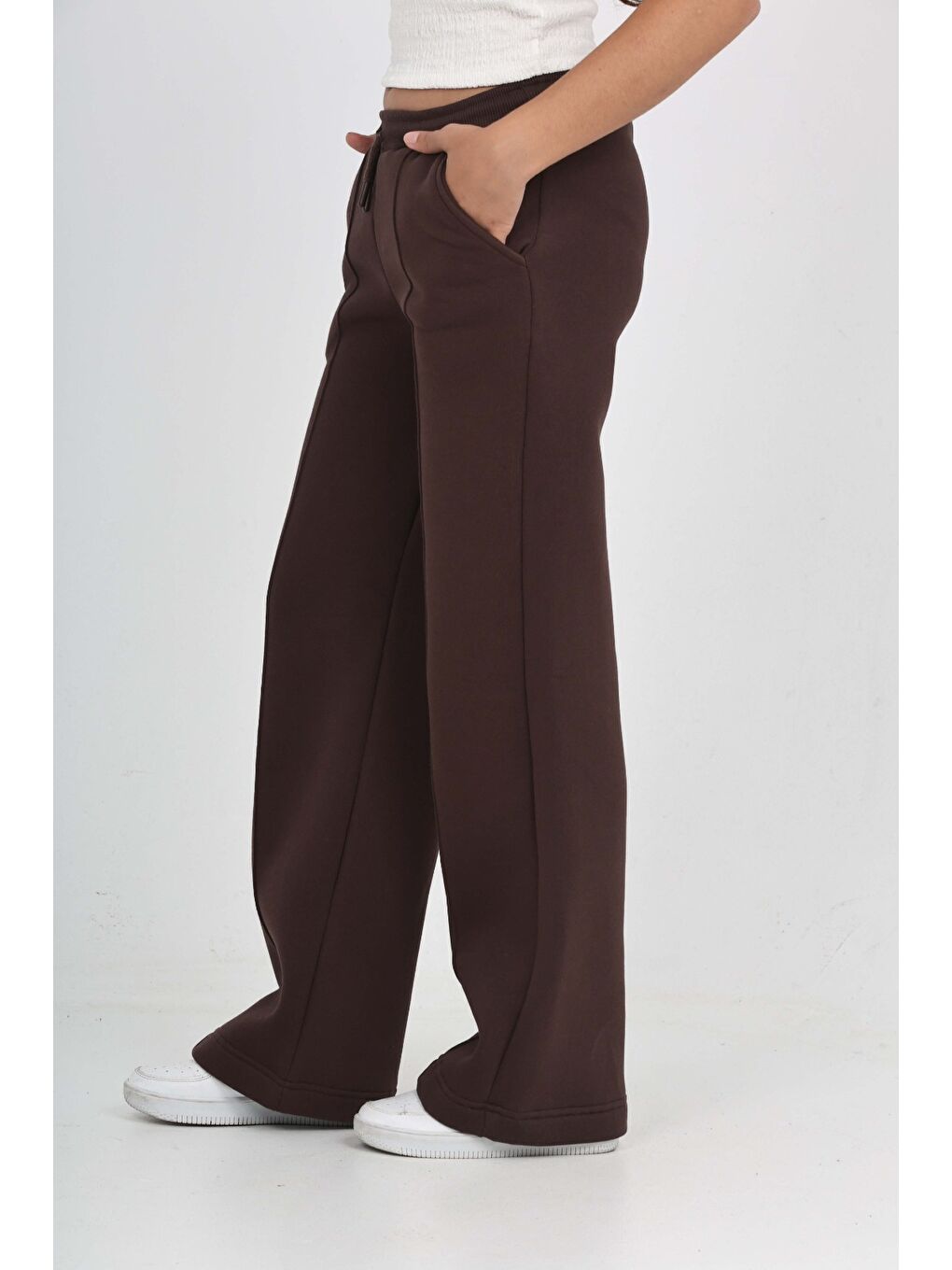 Kahverengi Kız Çocuk Nervür Detaylı Eşofman Alt-1