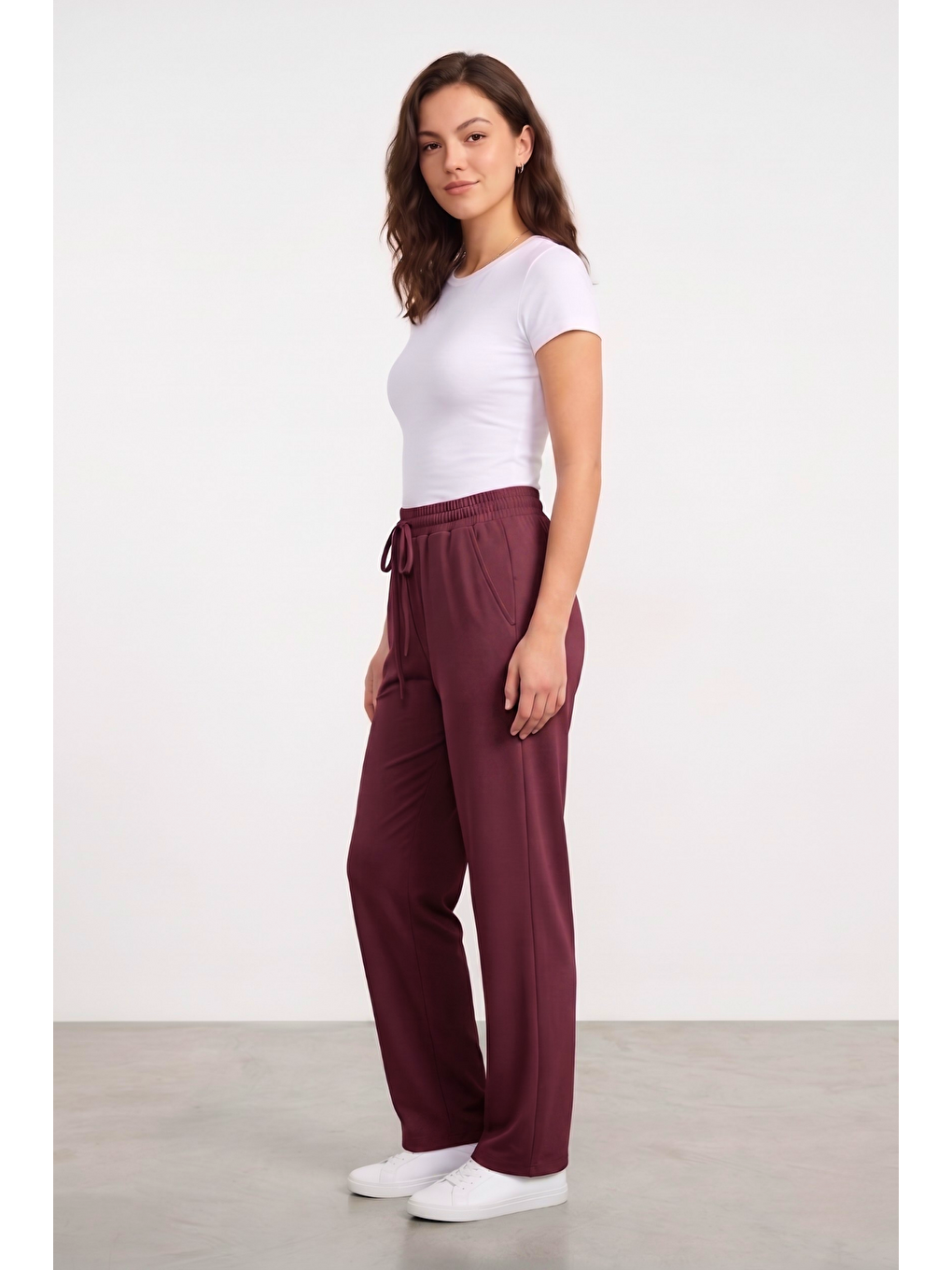 Mürdüm Kadın Pantolon Beli Lastikli Cepli Rahat Kalıp Kadın Spor Pantolon-1