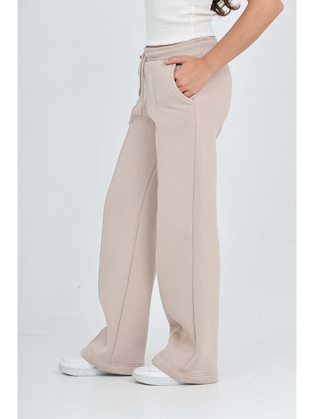 Bej Kız Çocuk Nervür Detaylı Eşofman Alt-2