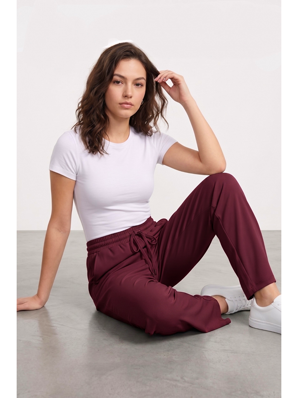 Mürdüm Kadın Pantolon Beli Lastikli Cepli Rahat Kalıp Kadın Spor Pantolon-2