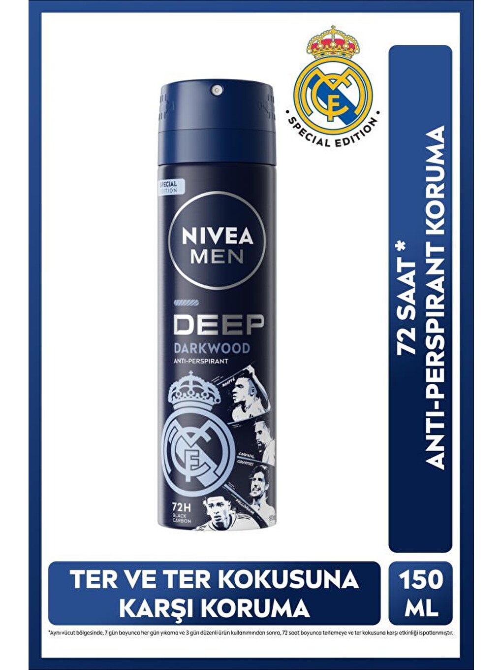 Men Erkek Sprey Deodorant Deep Darkwood 150 Ml,real Madrid Special Edition,ter Kokusuna Karşı Koruma