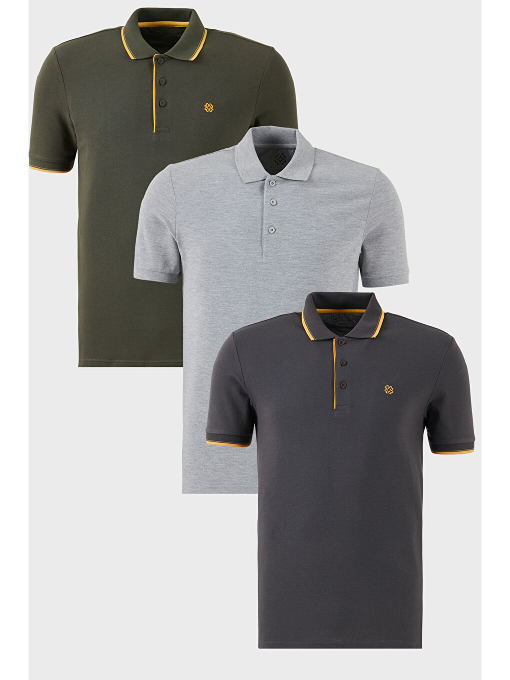 Antrasit Pamuklu Regular Fit Düğmeli Polo Yaka 3'lü Paket %100 Pamuk Tişört 590211827S3