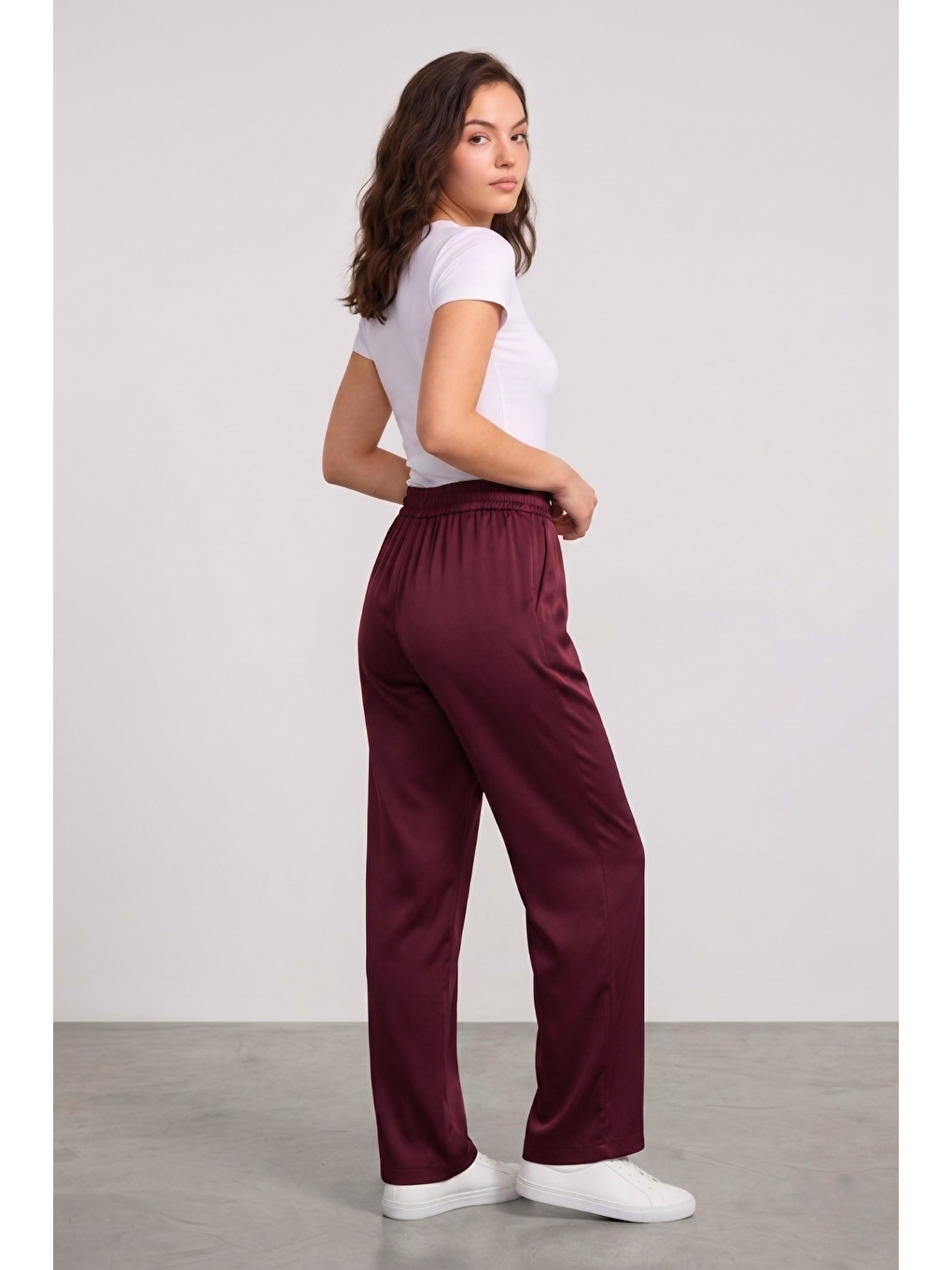 Mürdüm Kadın Pantolon Beli Lastikli Cepli Rahat Kalıp Kadın Spor Pantolon-3