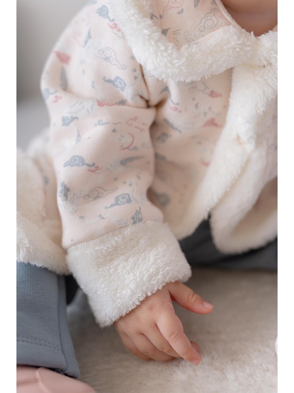 Kız Bebek Pelüş Detaylı Üçlü Takım - Pembe-1