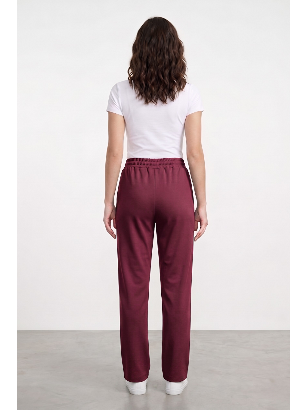 Mürdüm Kadın Pantolon Beli Lastikli Cepli Rahat Kalıp Kadın Spor Pantolon-4