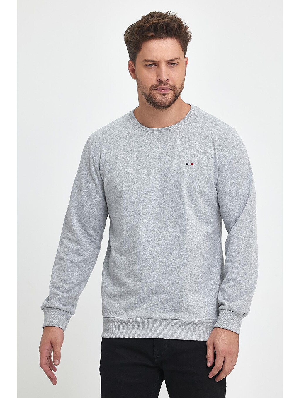 Gri Erkek Bordo Sweatshirt Bisiklet Yaka Cepli Regular Fit-1