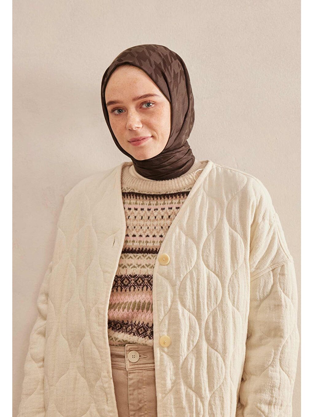 Kahverengi Kazayağı Jakarlı Şal Acı Kahve-2