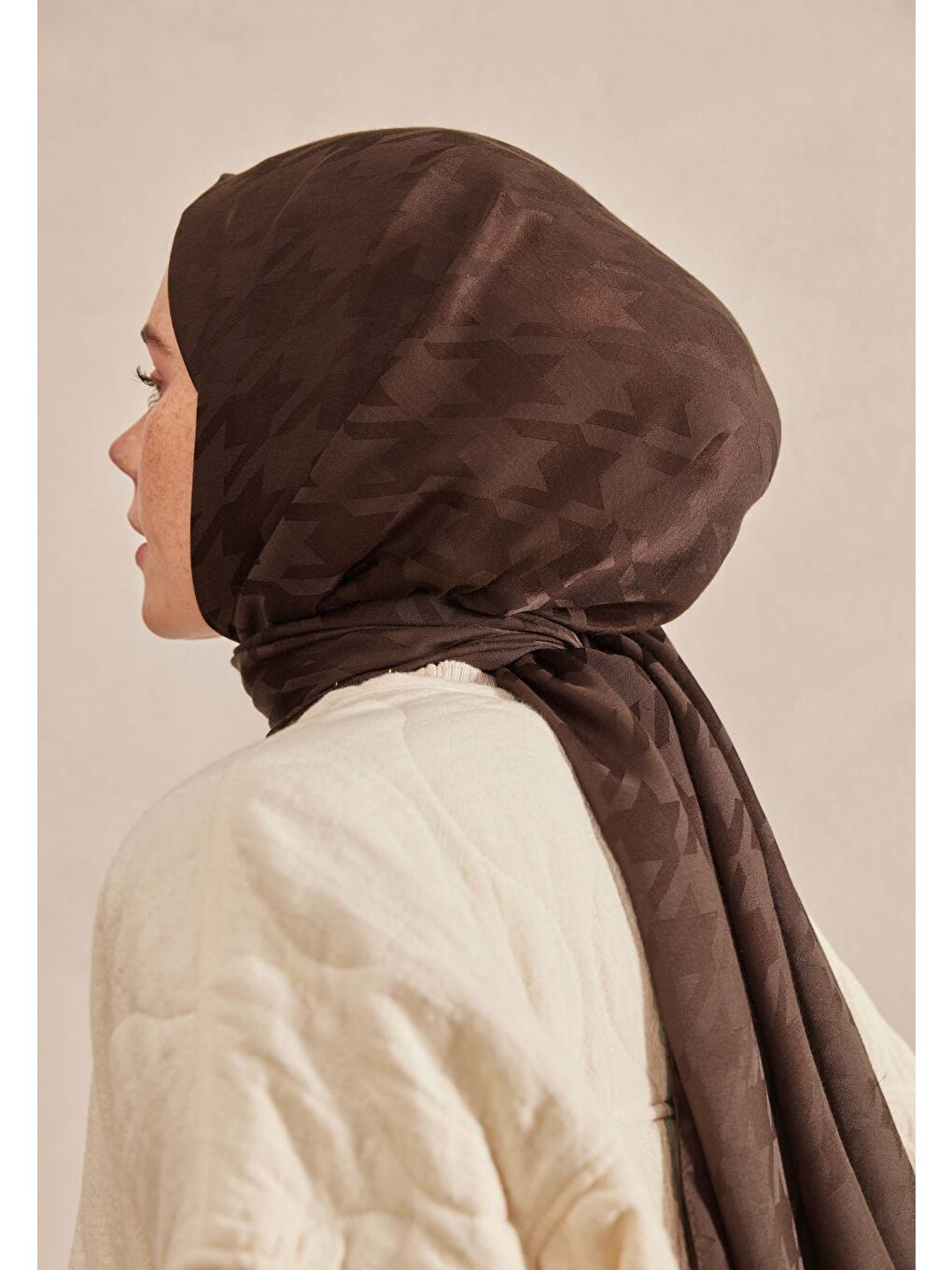 Kahverengi Kazayağı Jakarlı Şal Acı Kahve-3