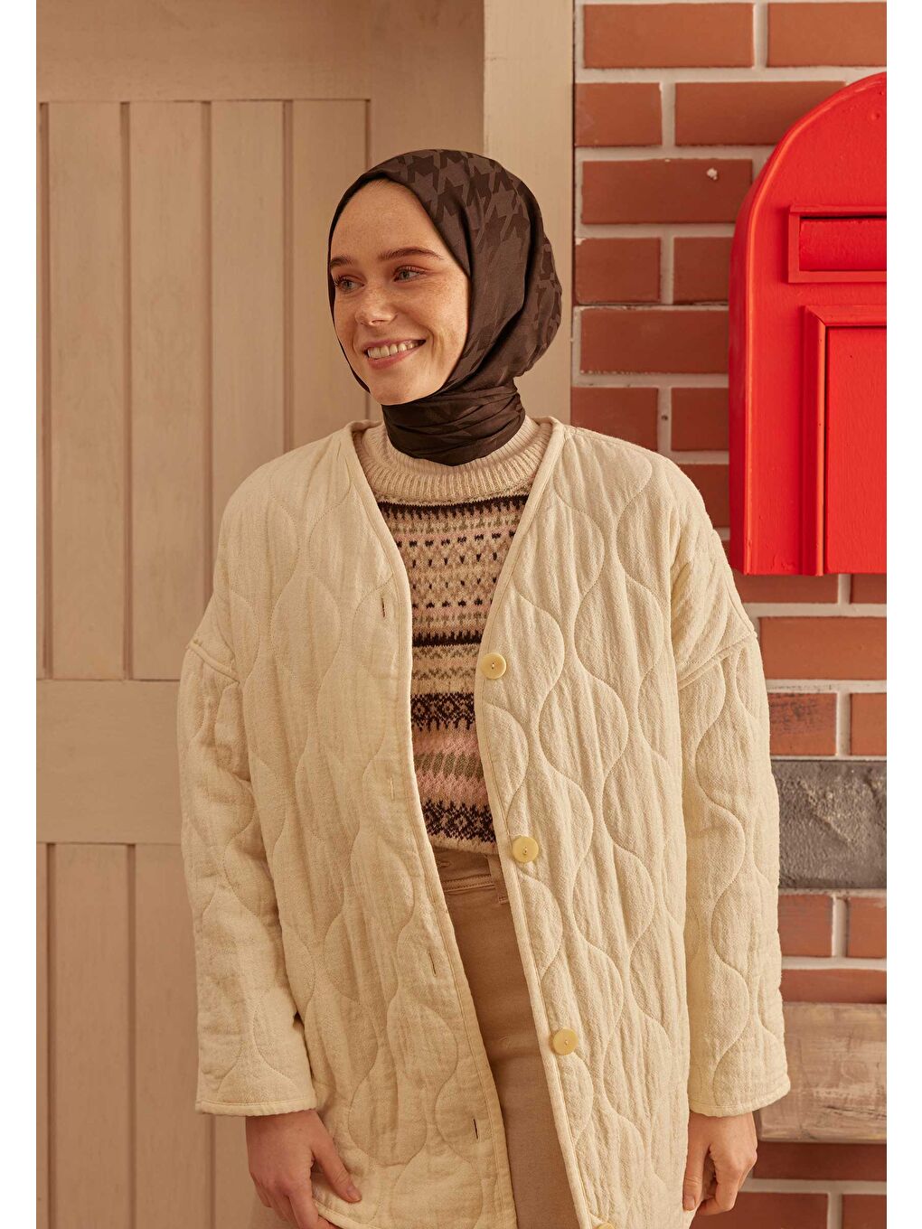 Kahverengi Kazayağı Jakarlı Şal Acı Kahve-4