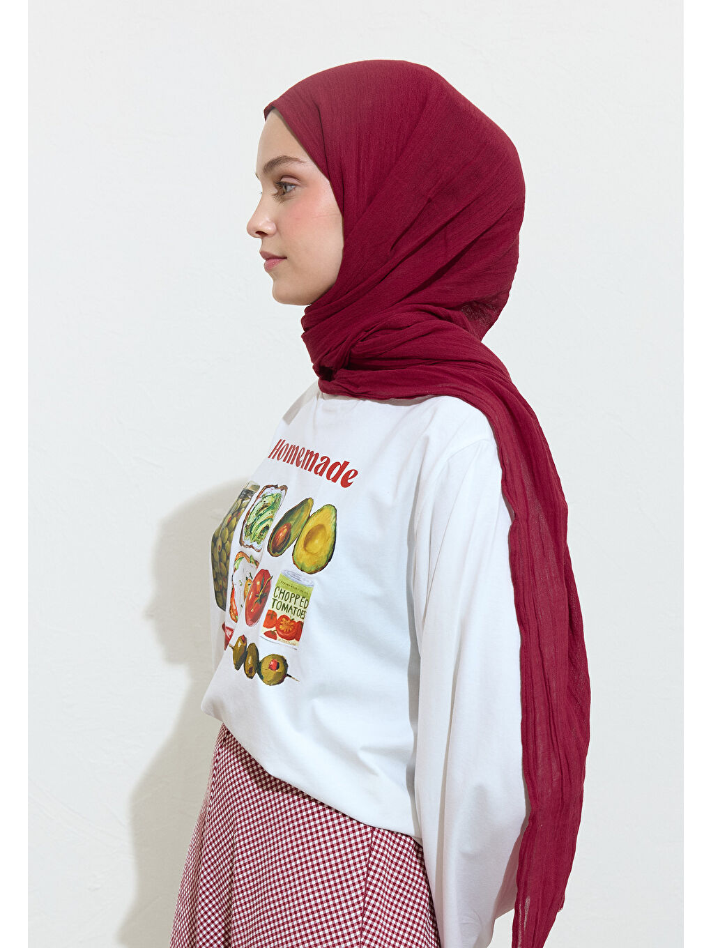 Kırmızı Pamuklu Keten Şal Very Berry Muffın-1