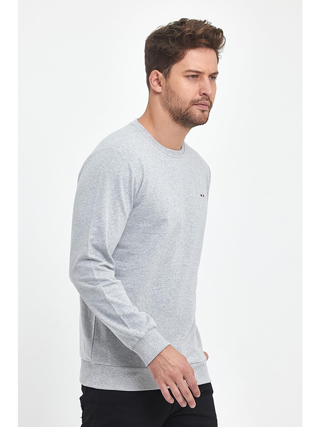 Gri Erkek Bordo Sweatshirt Bisiklet Yaka Cepli Regular Fit-3