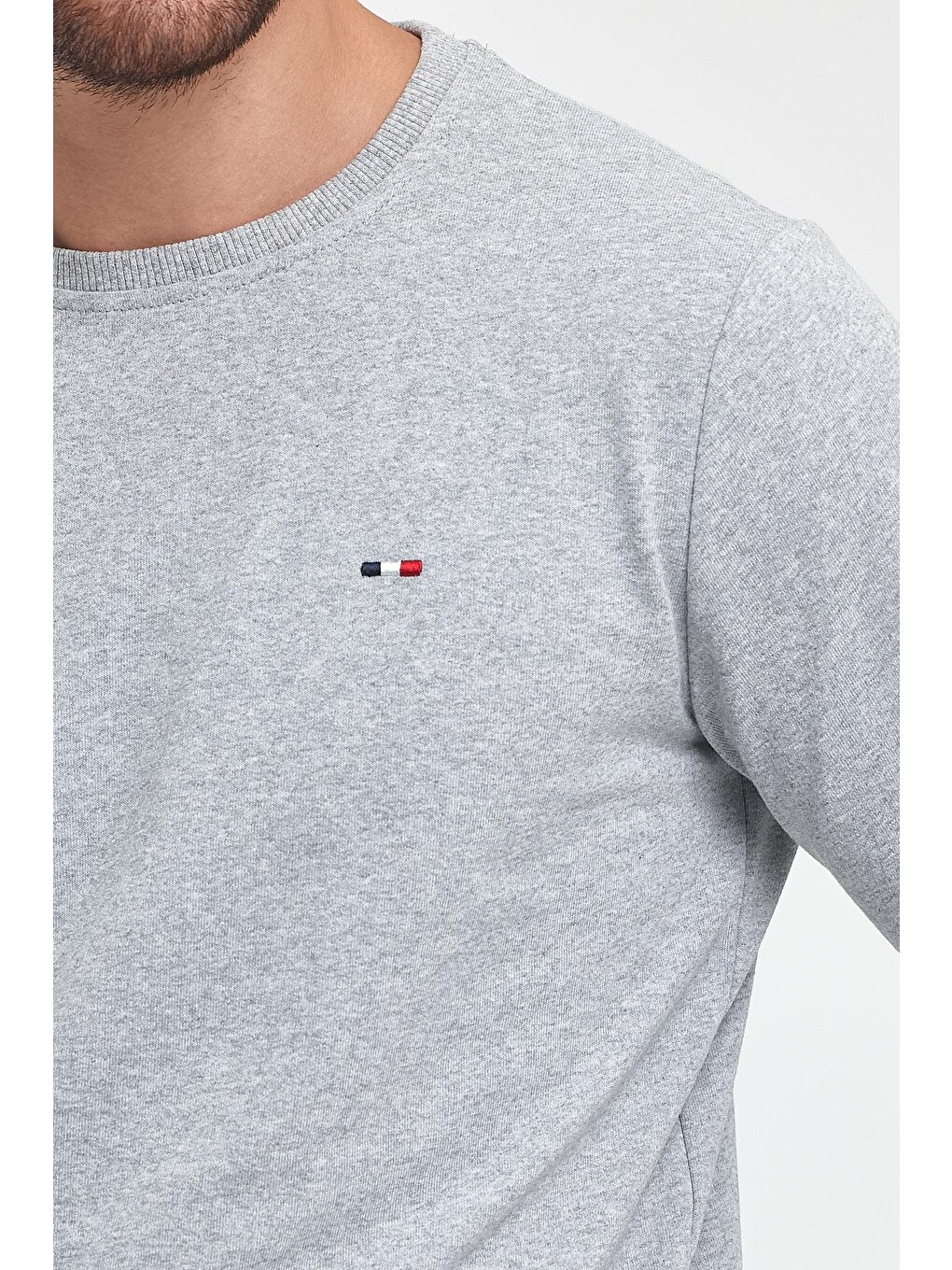 Gri Erkek Bordo Sweatshirt Bisiklet Yaka Cepli Regular Fit-4