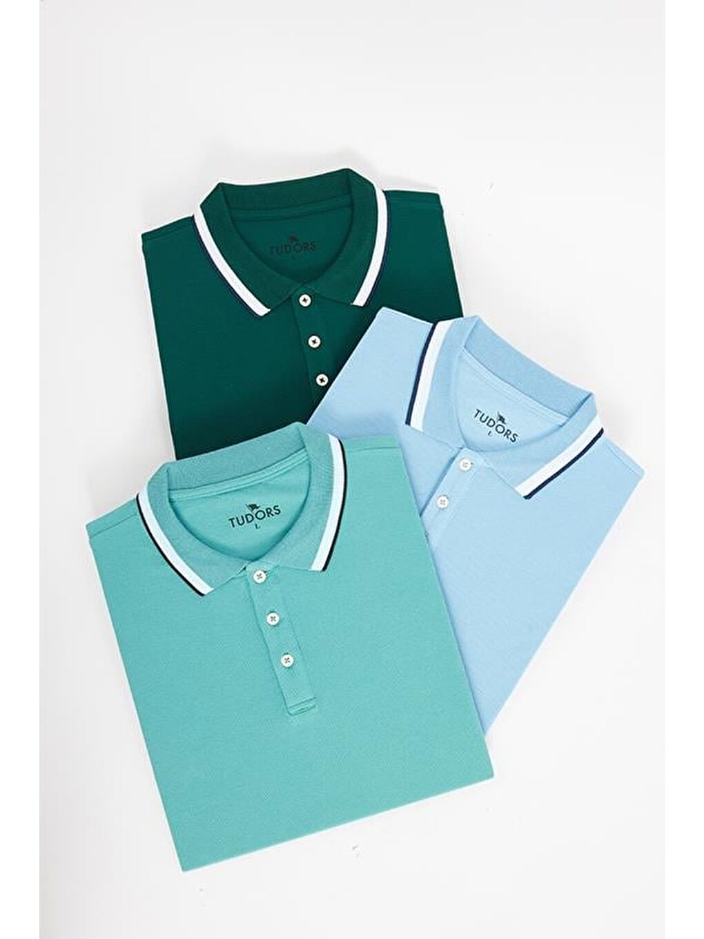 Karışık Erkek 3'lü Paket Turkuaz-Açık Mavi-Yeşil Slim Fit Dar Kesim Pamuklu Düz Pike Polo Yaka Tişört