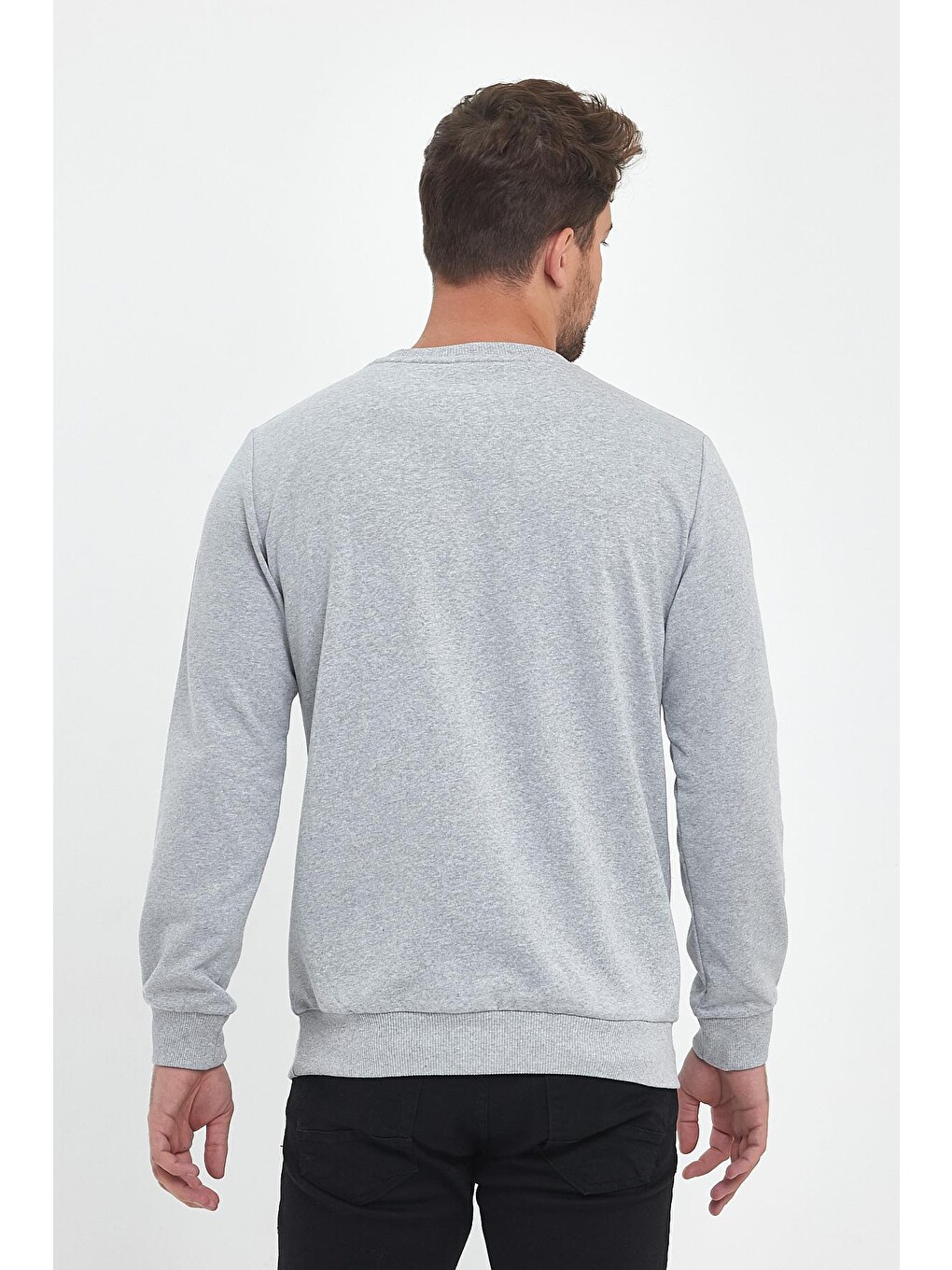 Gri Erkek Bordo Sweatshirt Bisiklet Yaka Cepli Regular Fit-5