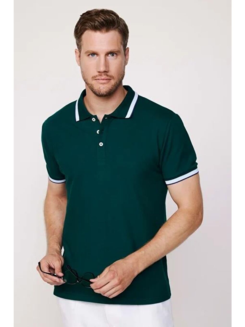 Karışık Erkek 3'lü Paket Turkuaz-Açık Mavi-Yeşil Slim Fit Dar Kesim Pamuklu Düz Pike Polo Yaka Tişört-1