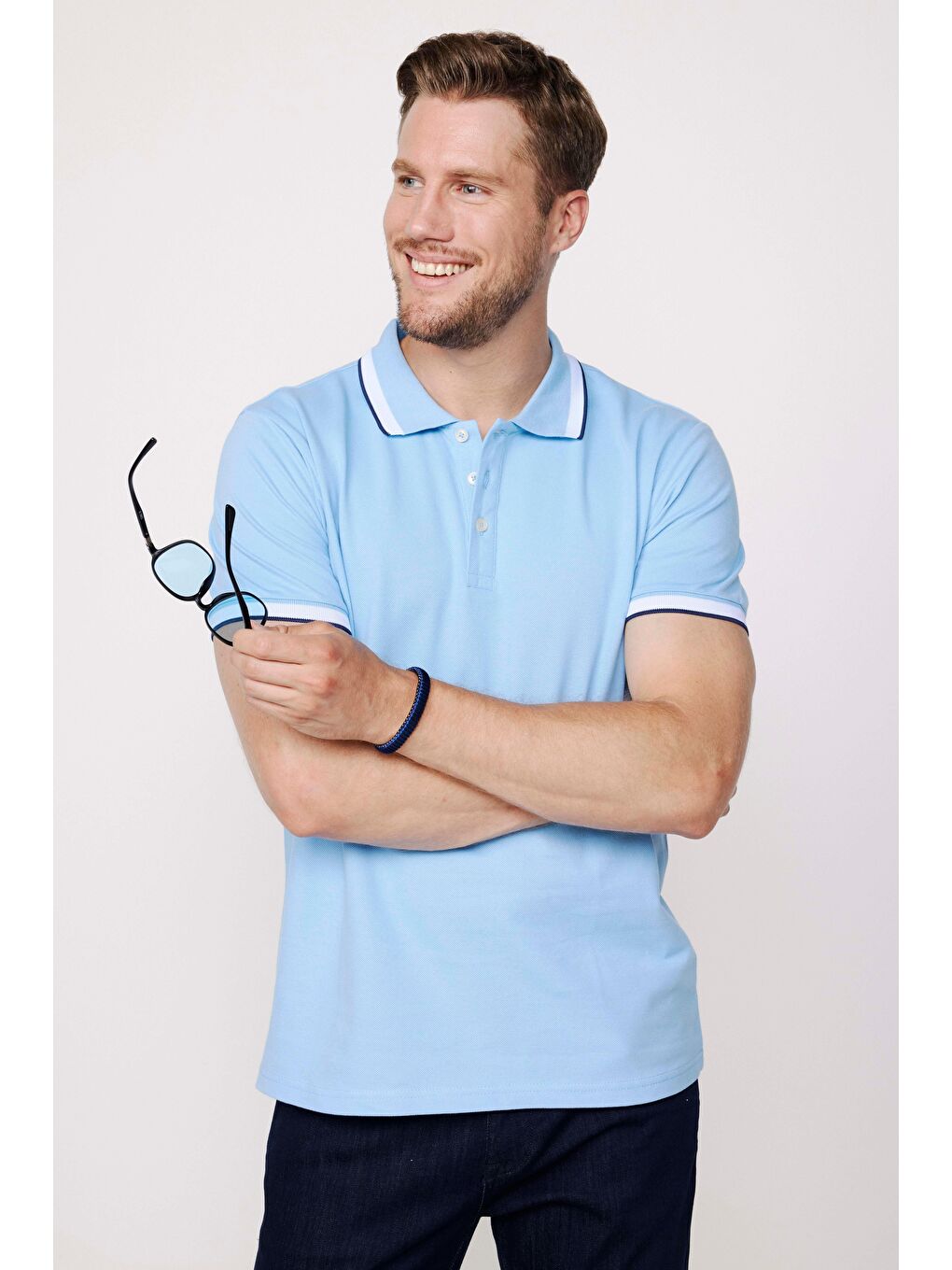 Karışık Erkek 3'lü Paket Turkuaz-Açık Mavi-Yeşil Slim Fit Dar Kesim Pamuklu Düz Pike Polo Yaka Tişört-2