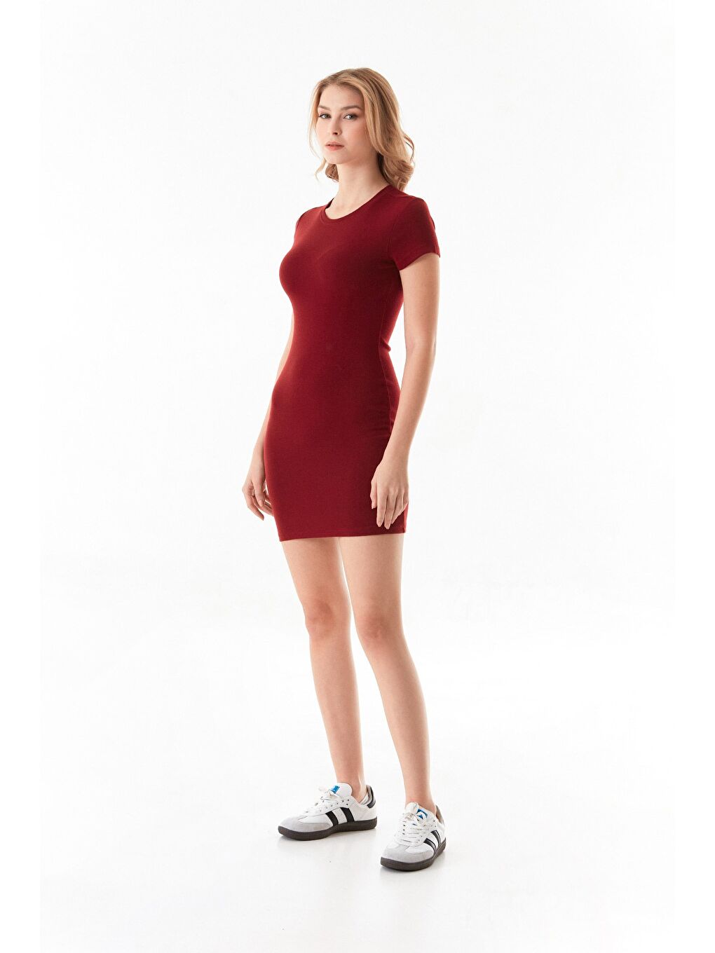 Fullamoda Bordo Basic Bisiklet Yaka Elbise - 4