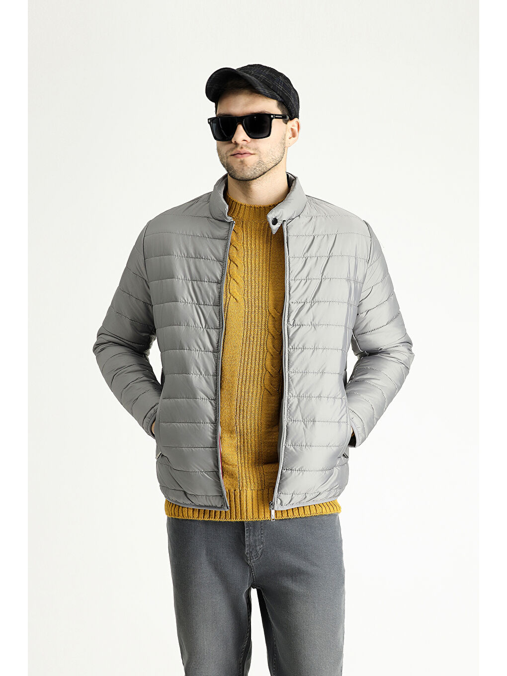 Gri Kapitone Spor Şişme Mont-2