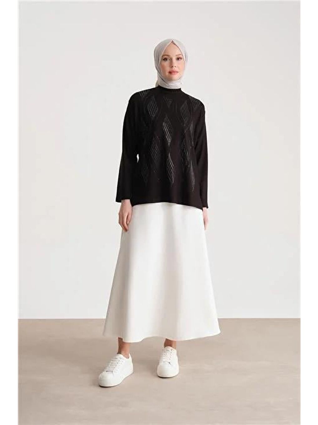 Taş Detaylı Uzun Kollu Kadın Penye Bluz 24Yd9001 Siyah-1