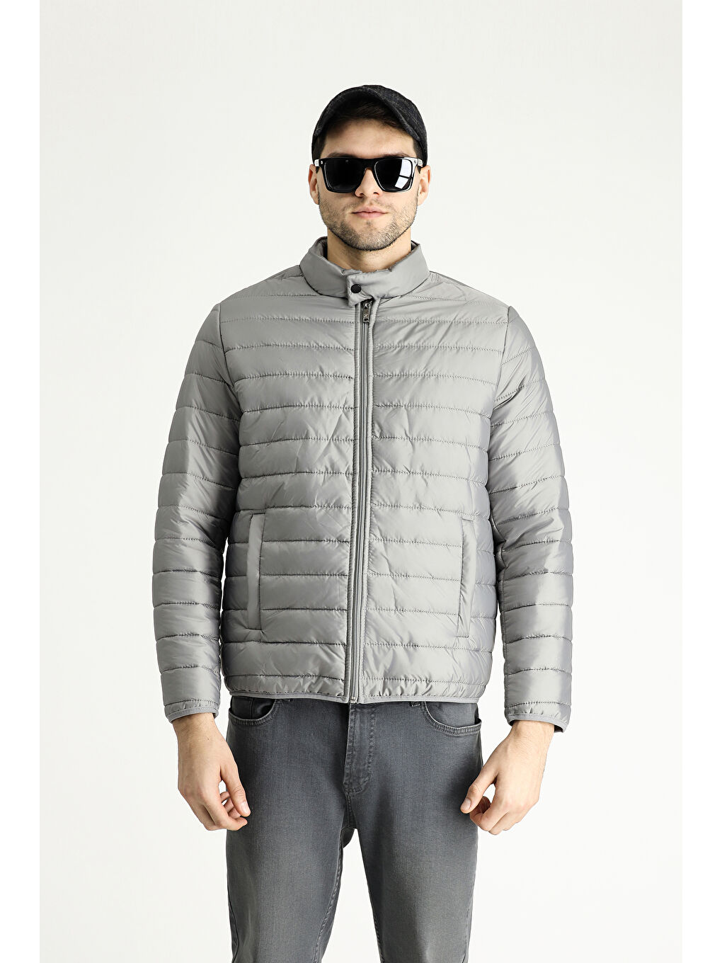 Gri Kapitone Spor Şişme Mont-3