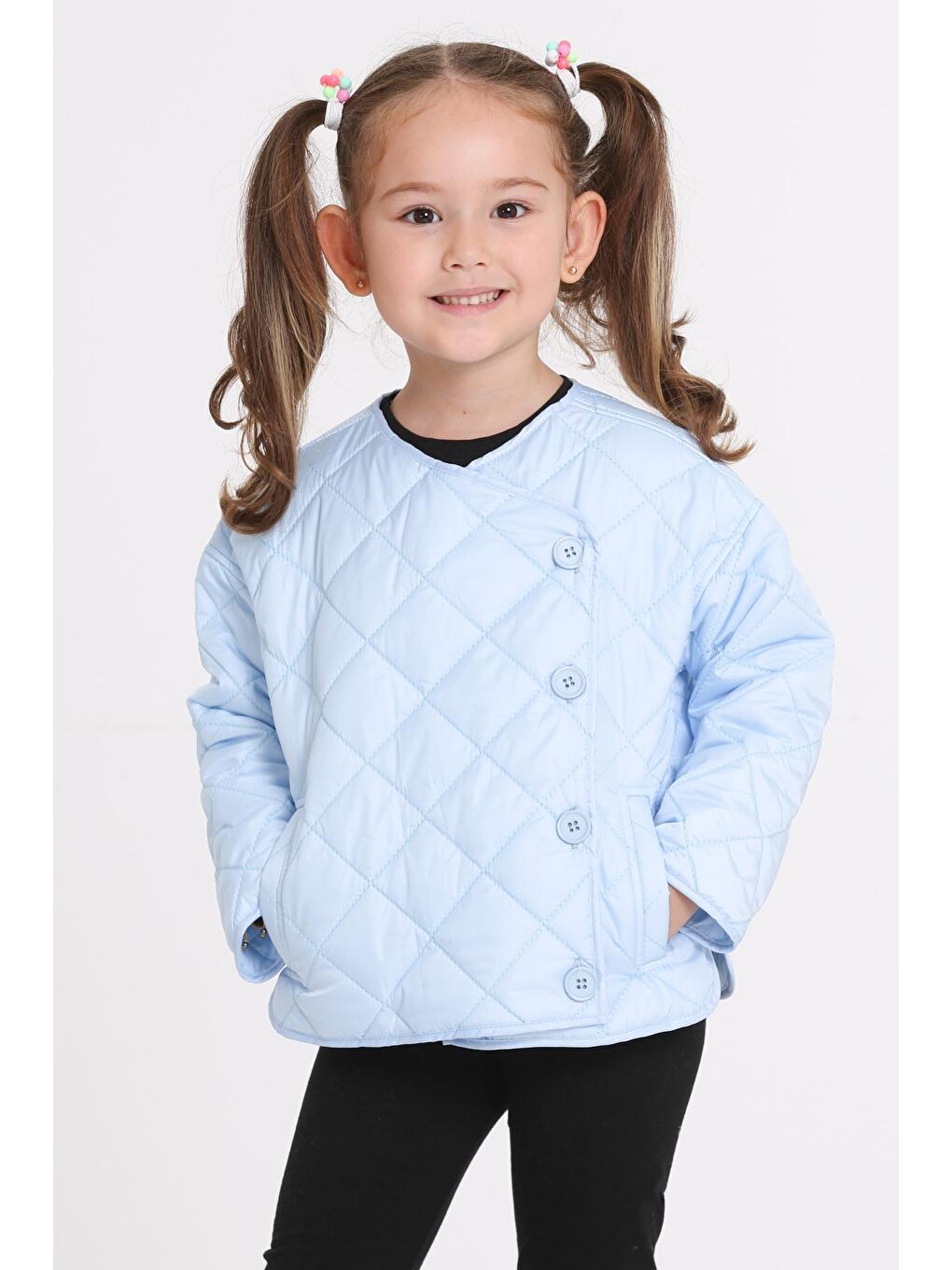 Kız Çocuk Mavi Kruvaze Kapama Kapitone Mevsimlik 1-6 Yaş Mont - 23237-4