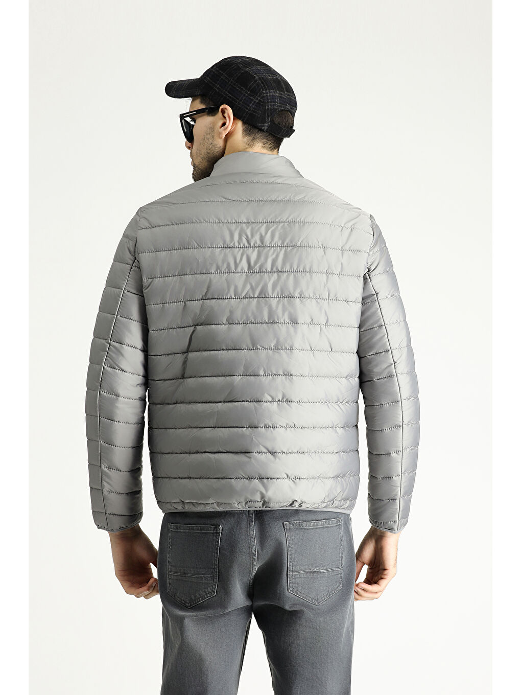 Gri Kapitone Spor Şişme Mont-4