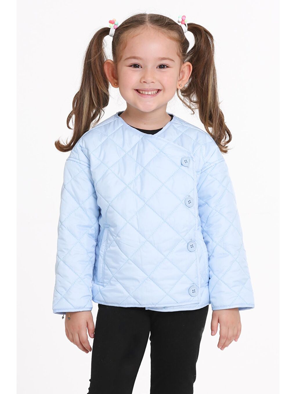 Kız Çocuk Mavi Kruvaze Kapama Kapitone Mevsimlik 1-6 Yaş Mont - 23237-4-1
