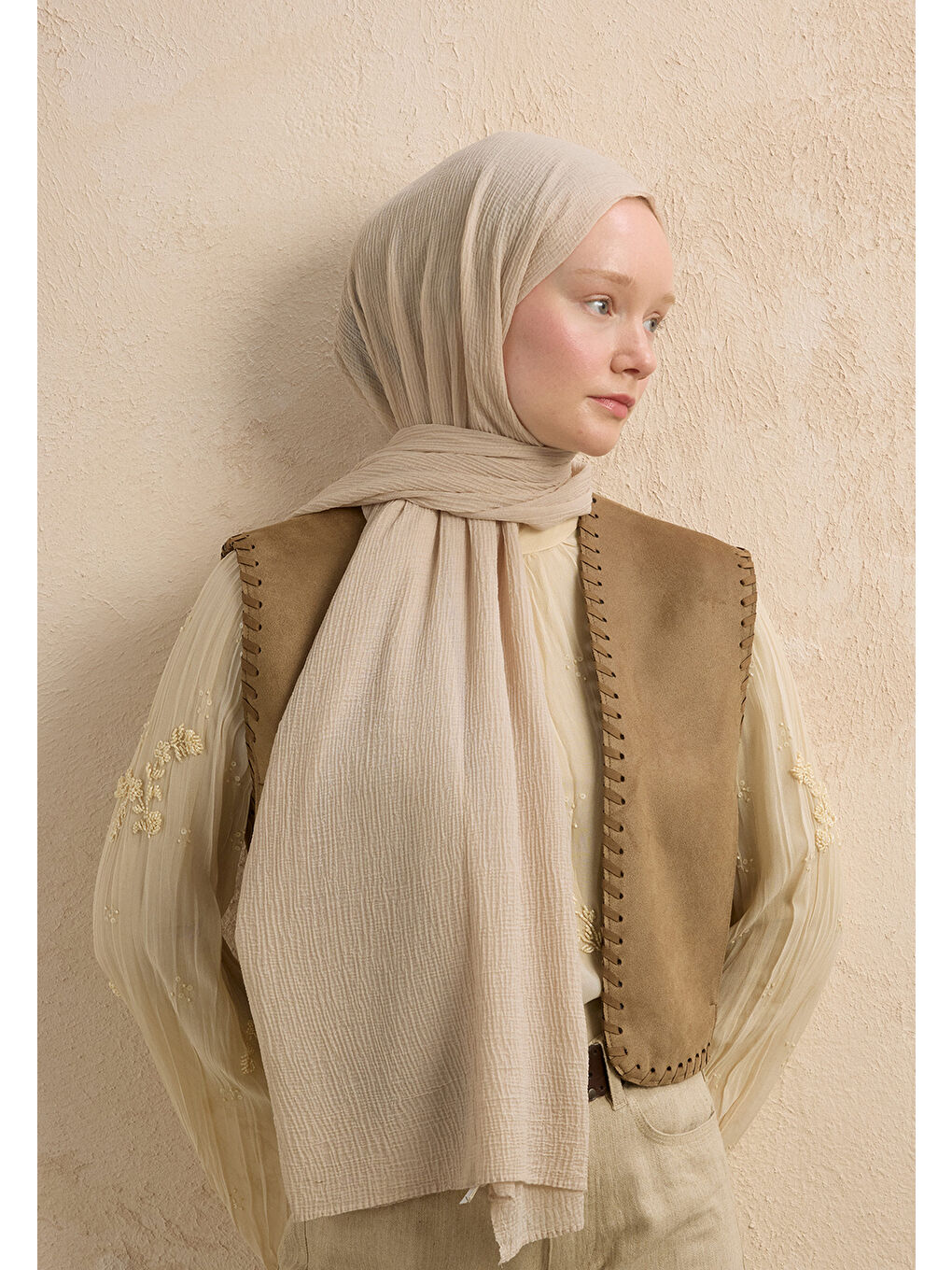 Modal Krinkıl Şal Bej-1