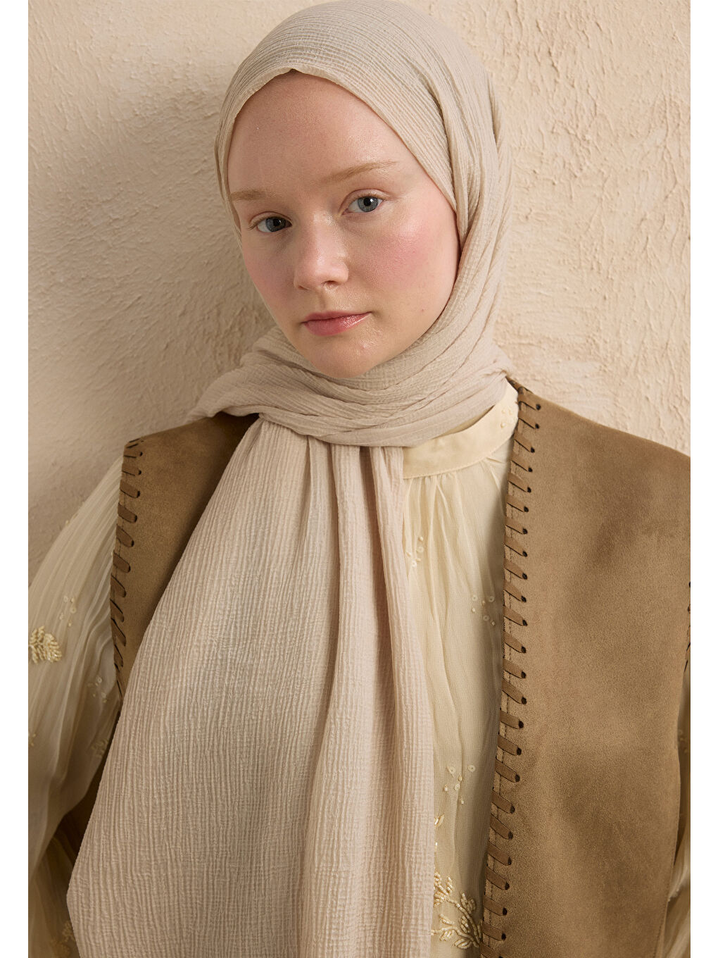 Modal Krinkıl Şal Bej-2