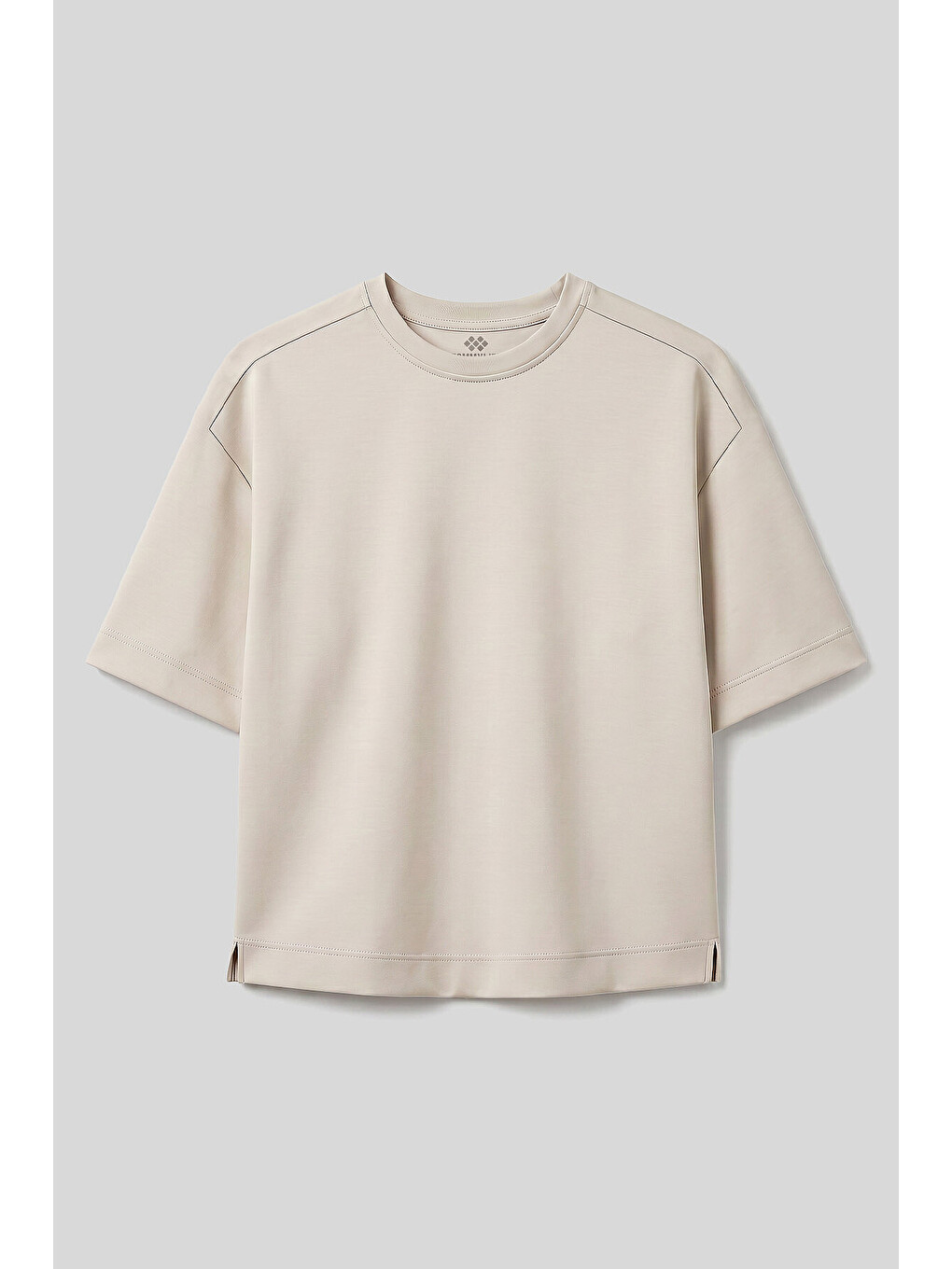 Bej O Yaka Oversize Kısa Kollu Kadın T-Shirt - 97316