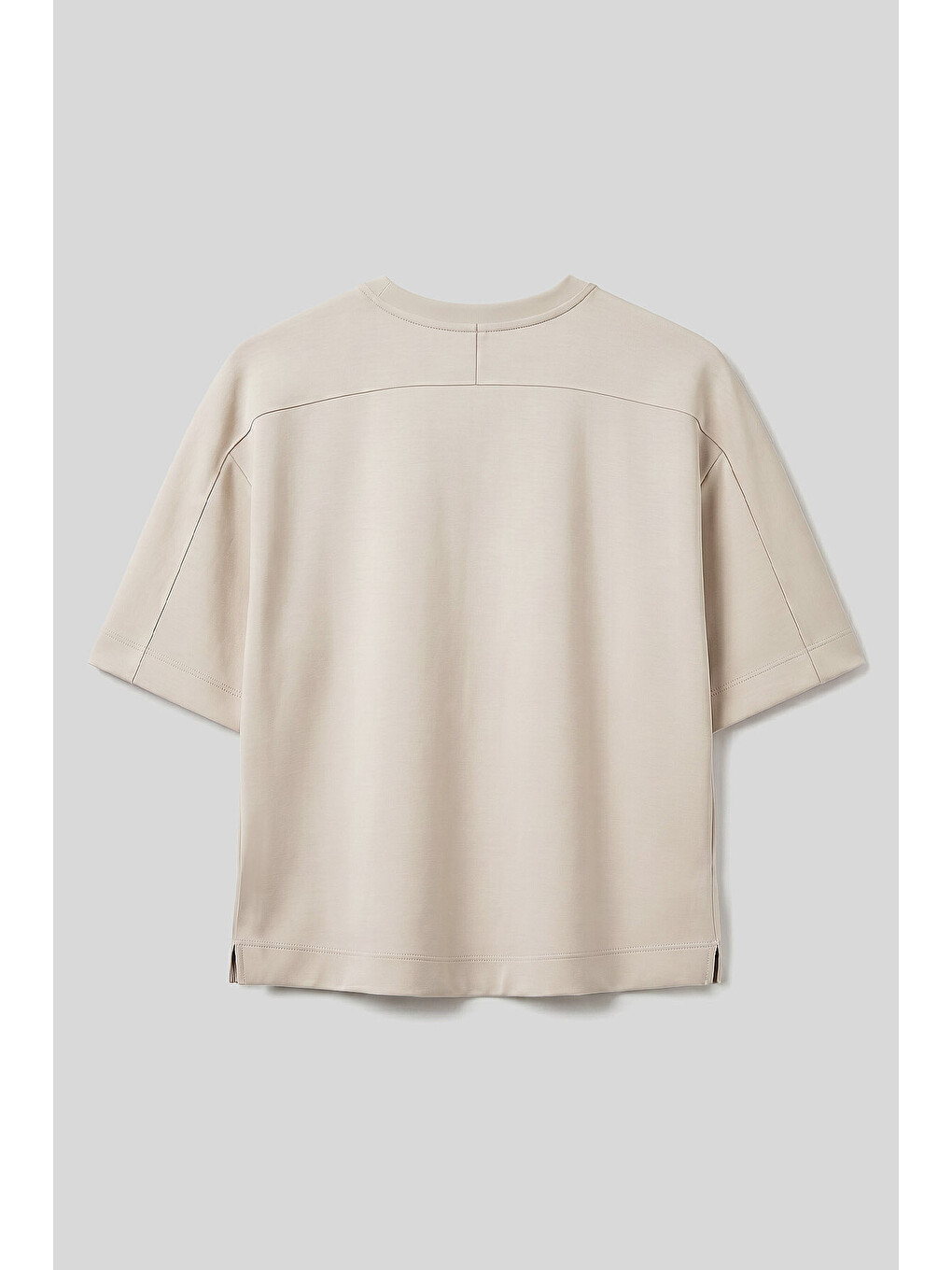 Bej O Yaka Oversize Kısa Kollu Kadın T-Shirt - 97316-1