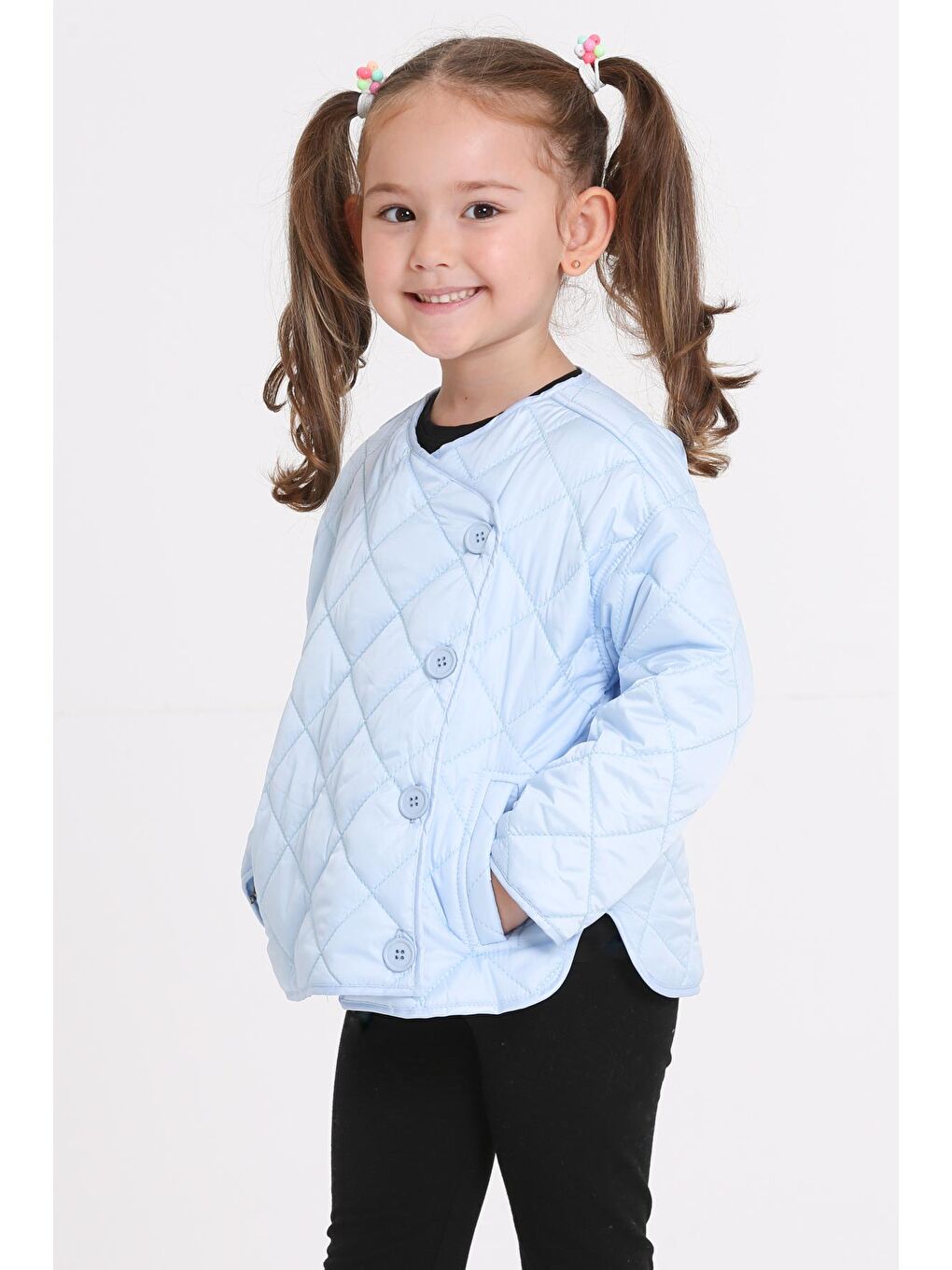 Kız Çocuk Mavi Kruvaze Kapama Kapitone Mevsimlik 1-6 Yaş Mont - 23237-4-2