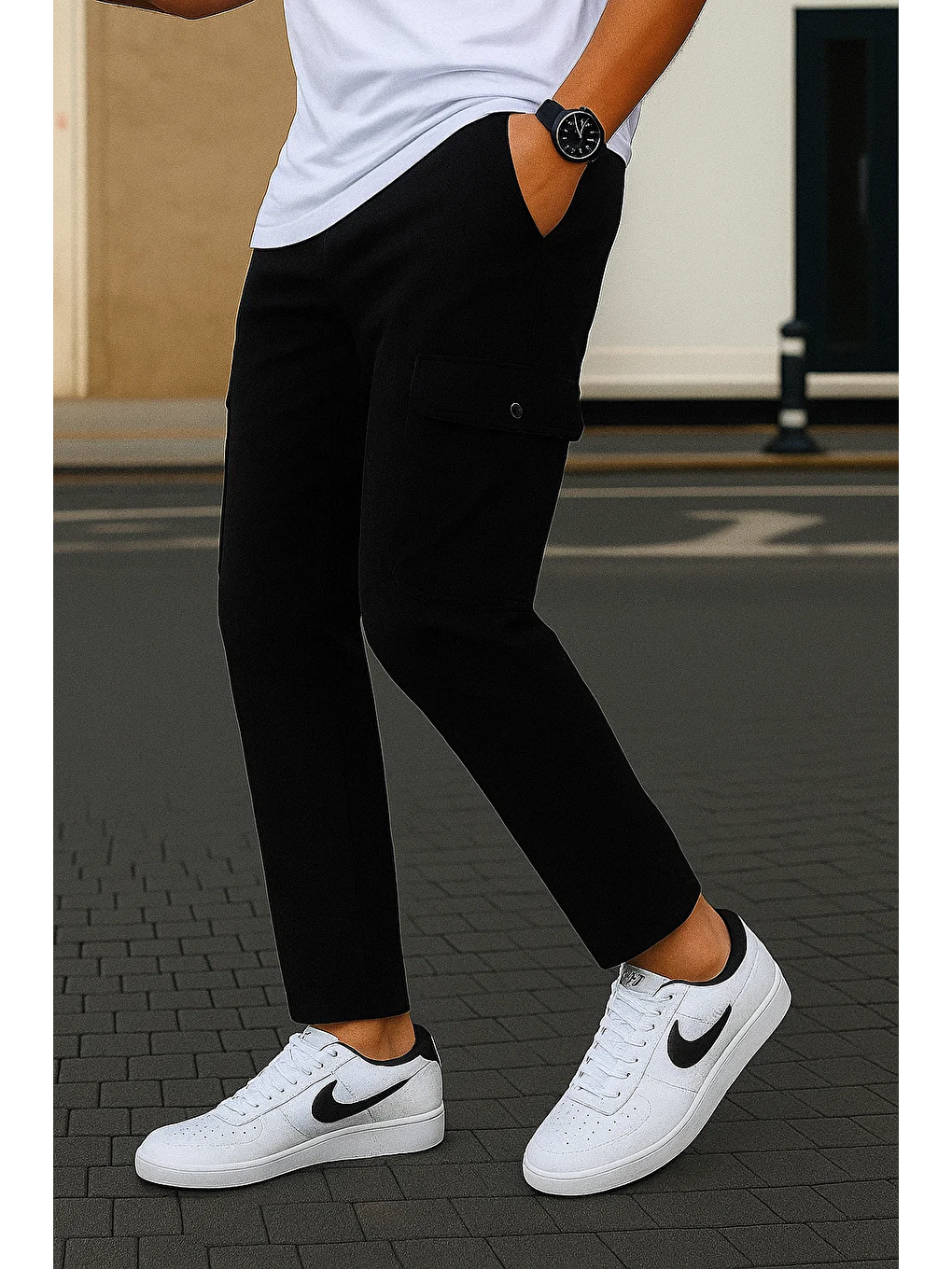 Antrasit ERKEK KÖRÜKLÜ JOGGER PAÇA LASTİKSİZ PANTOLON-5