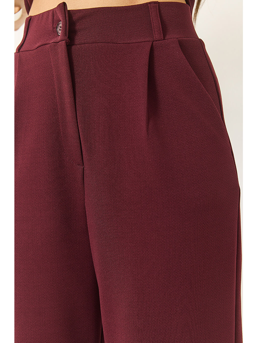 Bordo Kadın Yüksek Bel Rahat Palazzo Pantolonlu Yelekli Örme Alt-Üst Takım-6